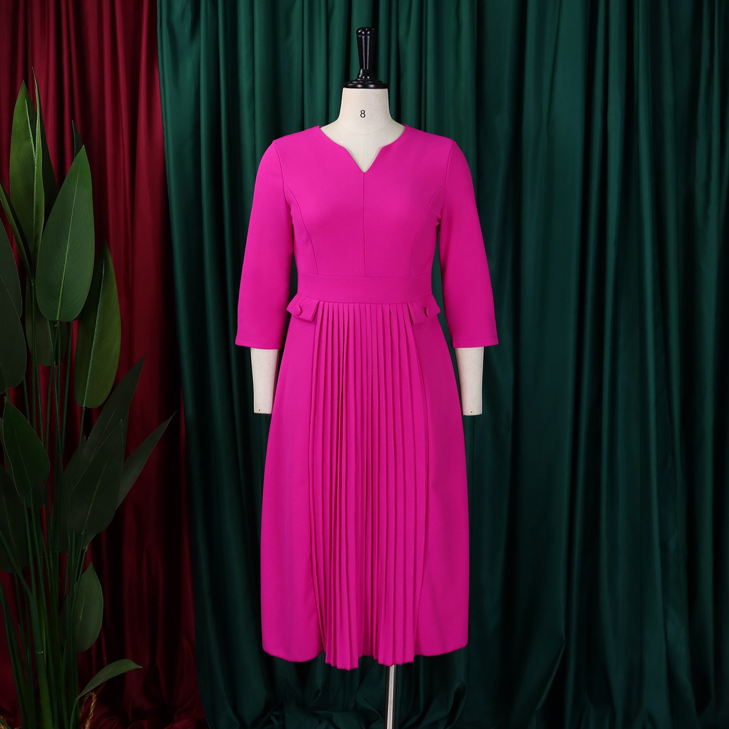 Plus Size African Women Autumn Elegant Solid Pleated Dress 26