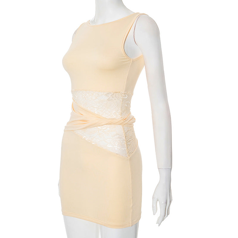 Women summer sleeveless lace patchwork dress 11