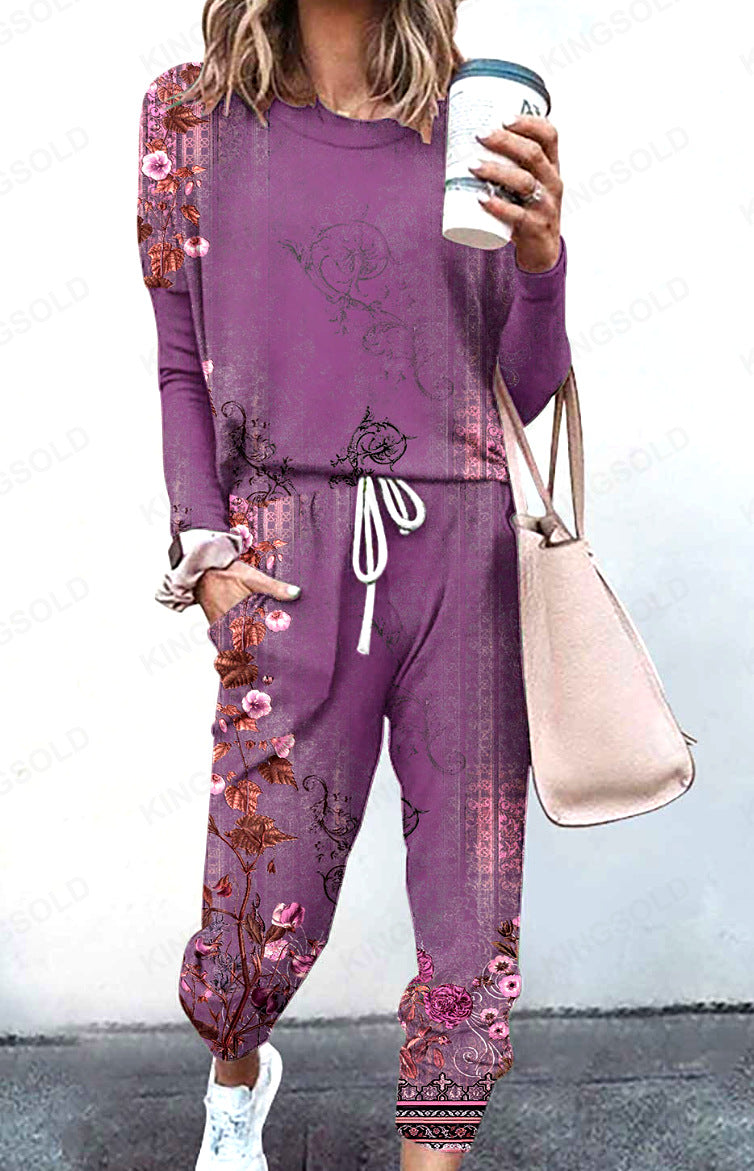 Women Loose Solid Long Sleeve Top and Pant Casual Two-piece Set 51