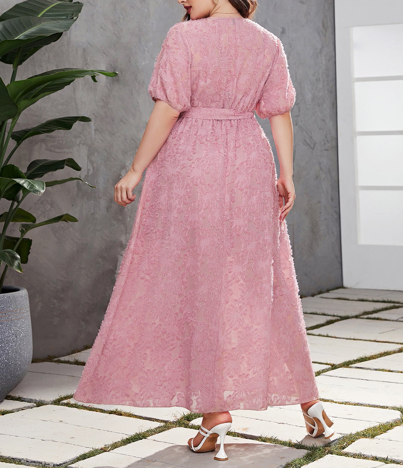 Plus Size Women's Elegant Wrap V-Neck Lace Chic Slim Waist Long Dress 9