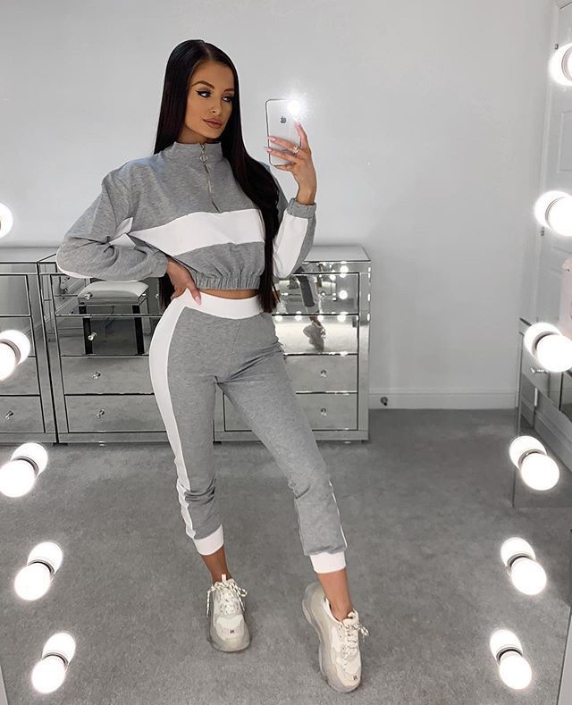 Autumn And Winter Long-Sleeved Fashion Casual Color Matching Two Piece Pants Set 5