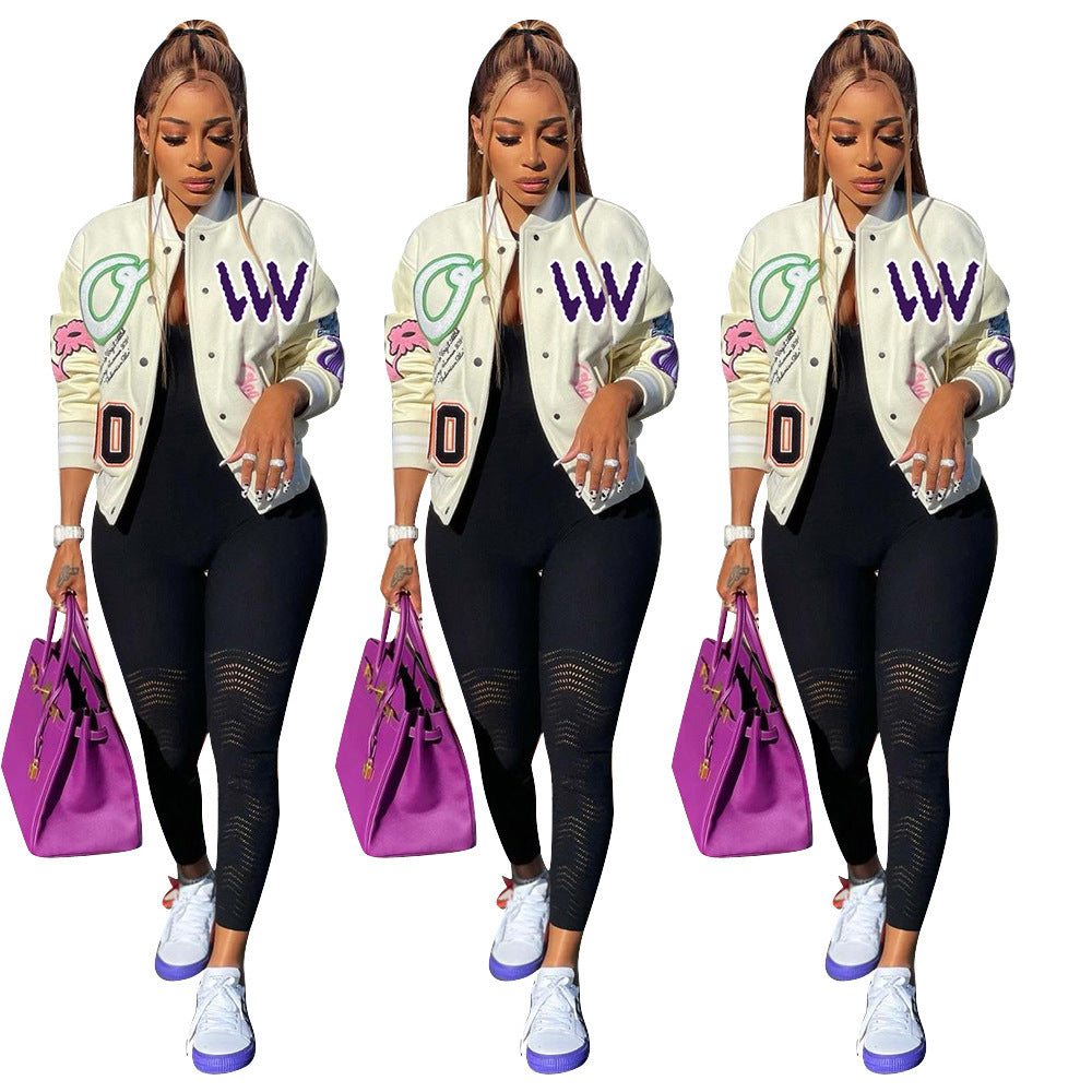 Women'S Printed Ribbed Casual Jacket