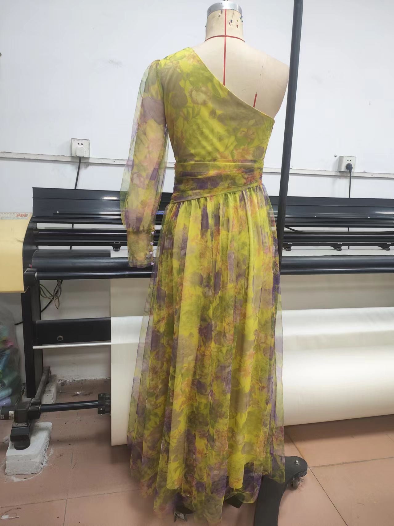 One Shoulder Print Elegant Slim Ladies Dress 7