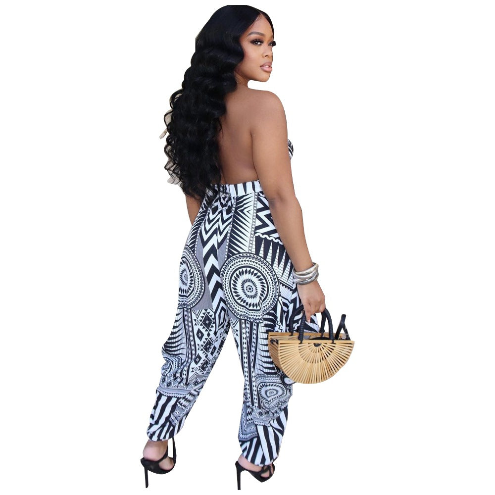 Women's Fashion Sexy Low Cut V-Neck Suspenders Positioning Print Jumpsuit 5