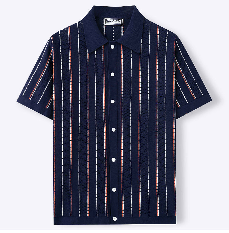 Men's Summer Short-sleeved Striped Knitting Shirt Polo T-shirt 9