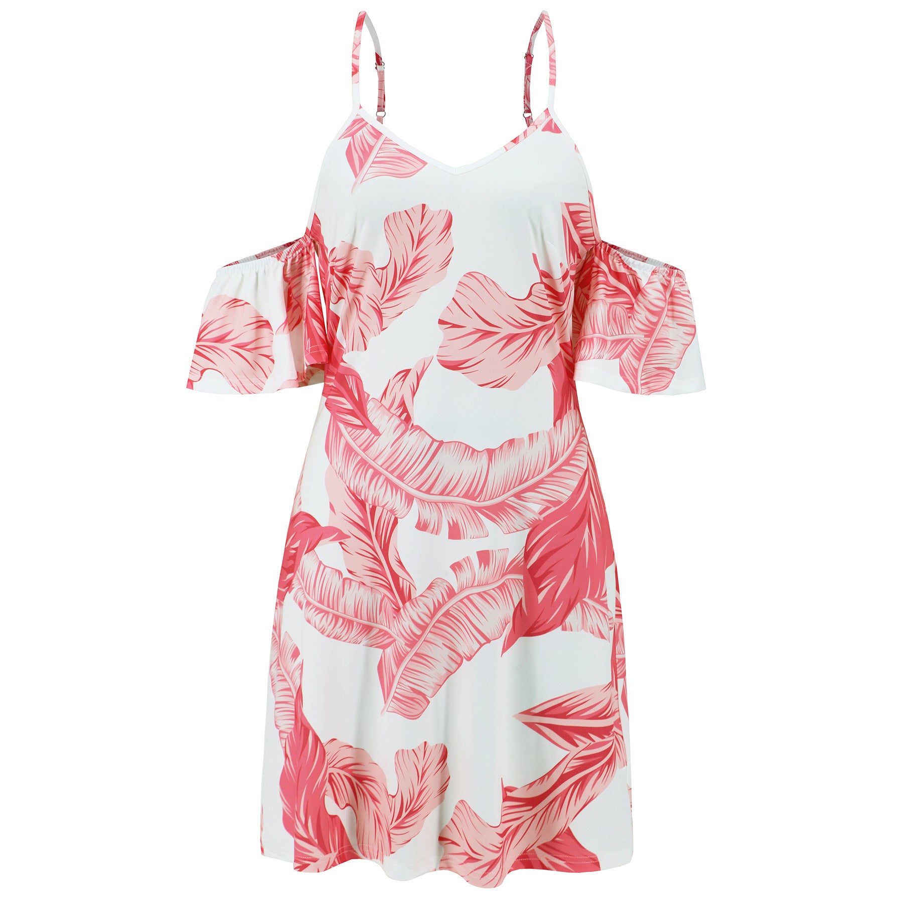 Summer Fashion Sexy Strap Ruffle Sleeve V-Neck Print Chic Dress 10