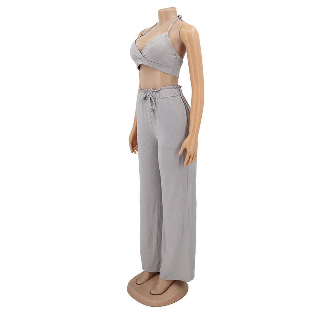 Women Bow Suspender Top and Pant French Summer Two-piece Set 10