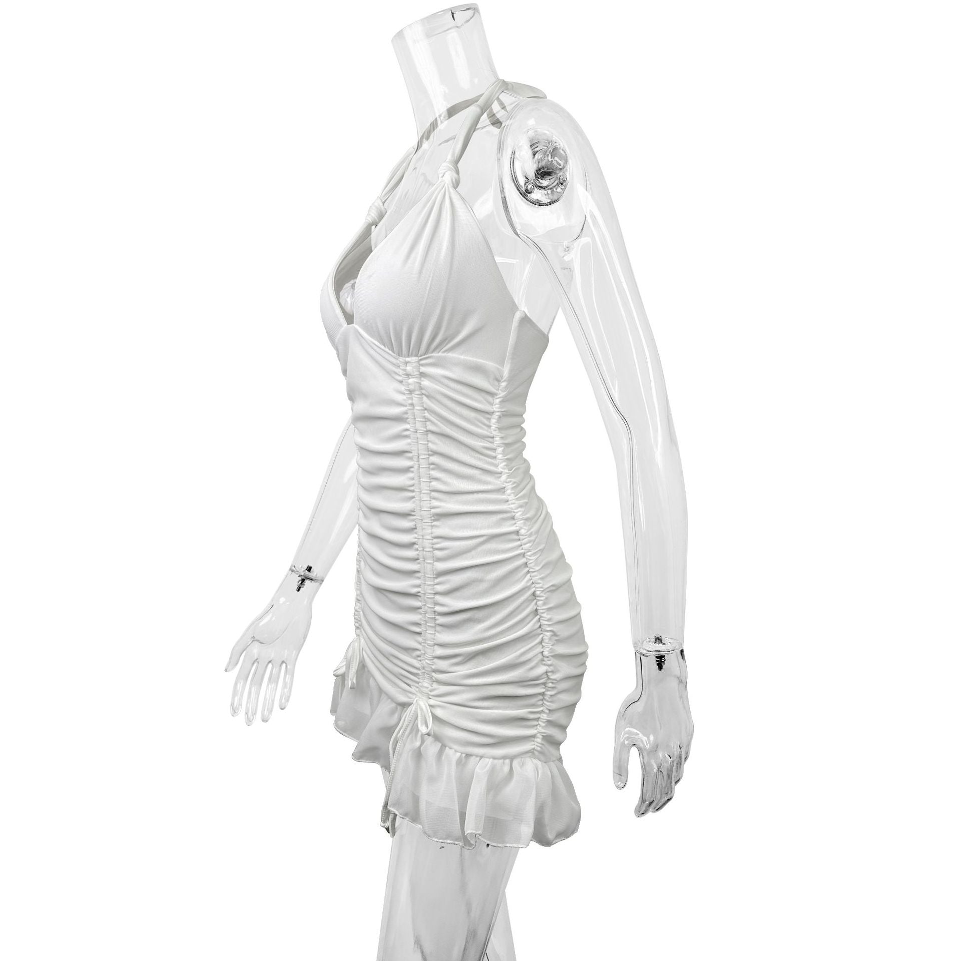 Summer women's deep v-neck Halter Neck sexy Ruched Beach dress 7