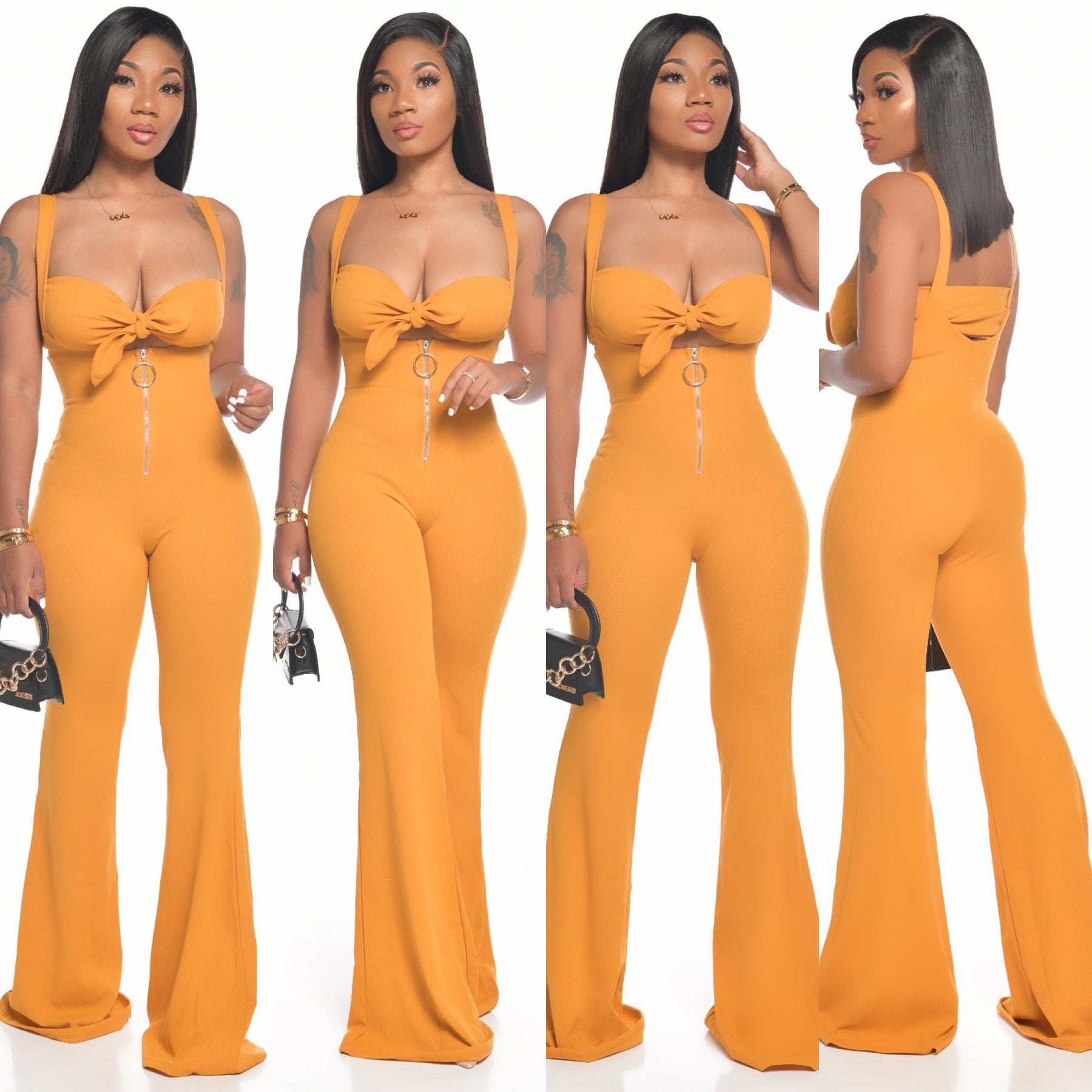 Women Summer Sexy Top And Straps Zipper Pant Solid Two Piece Set 3