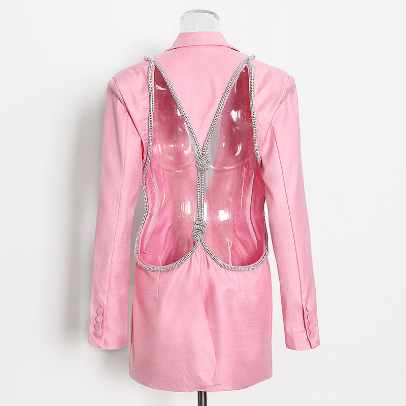 Women Solid Hollow Backless Blazer 8