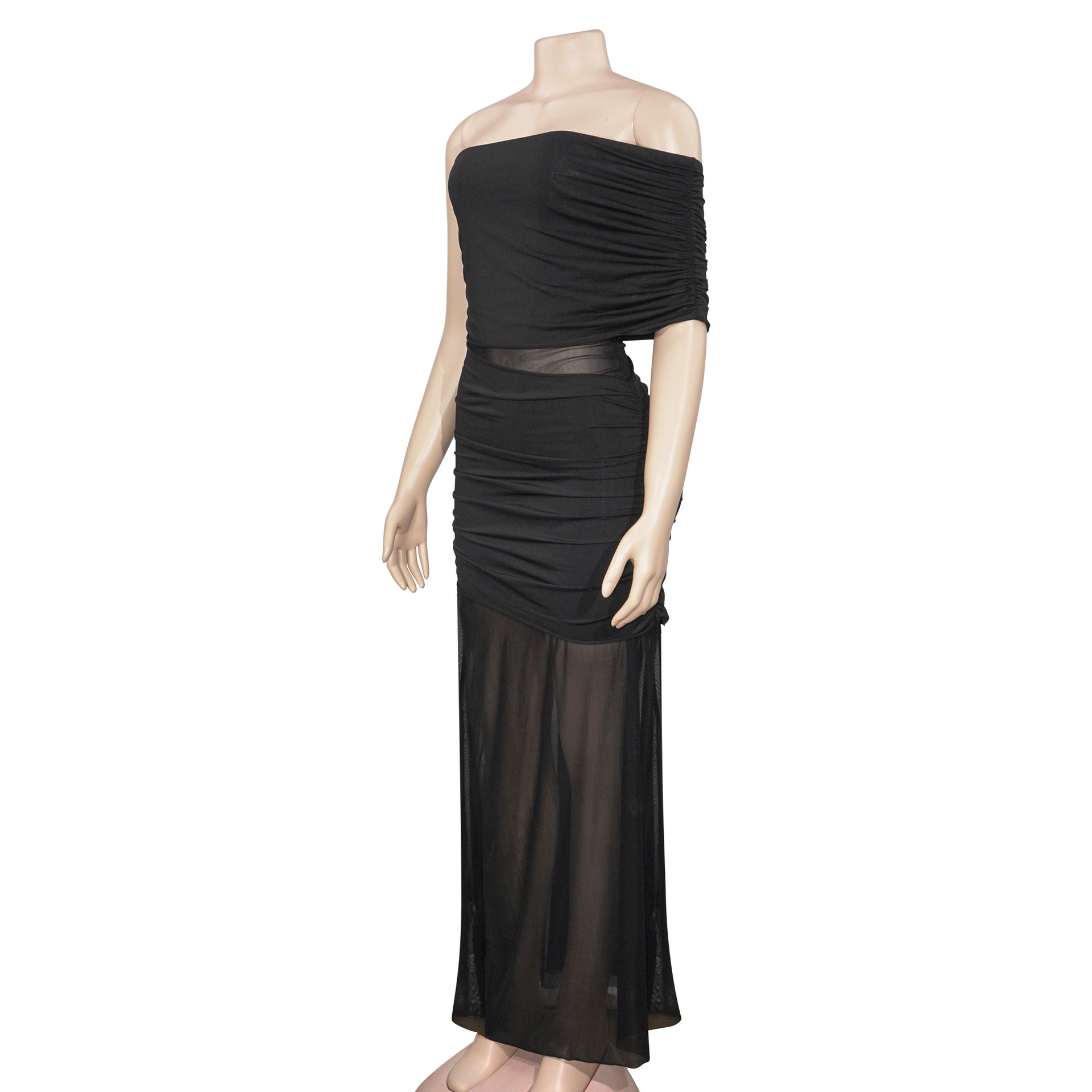 Spring fashionable off-shoulder chic sexy mesh patchwork slim dress 9