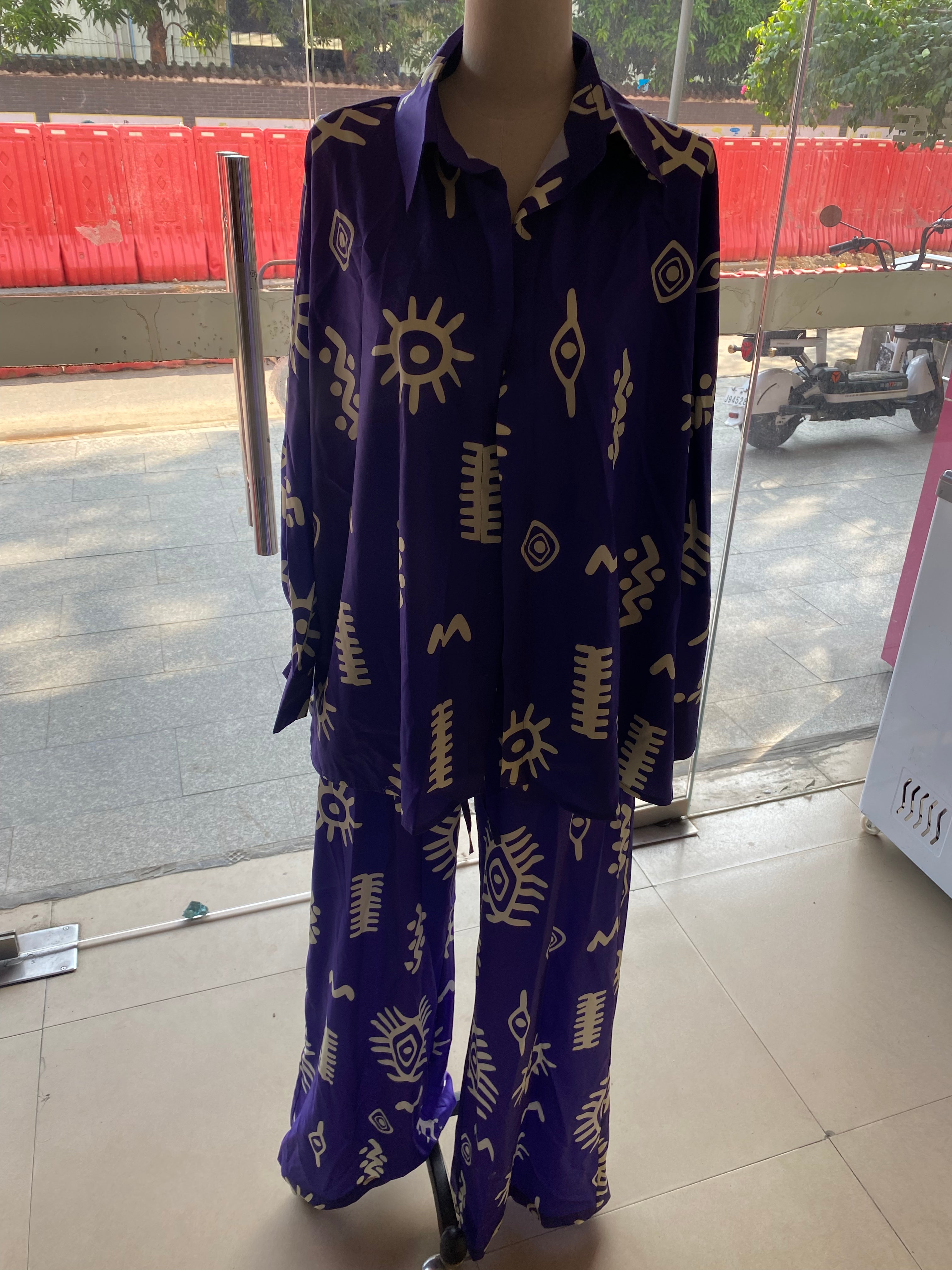 Women's Fashionable Printed Loose Top High Waist Wide Leg Pants Two-Piece Set 12