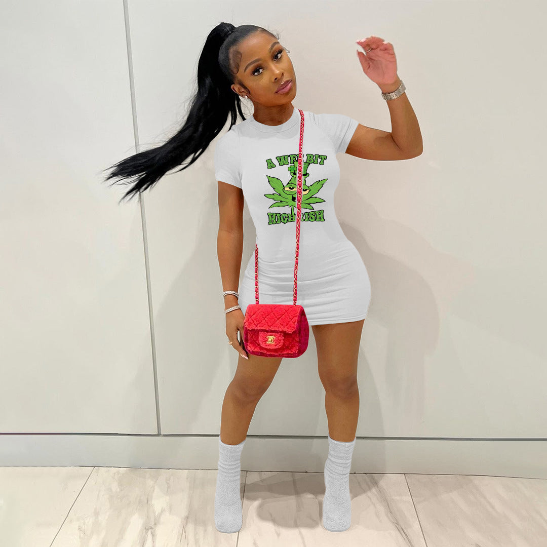 Women Ribbed Printed Short Sleeve Shift Dress 8