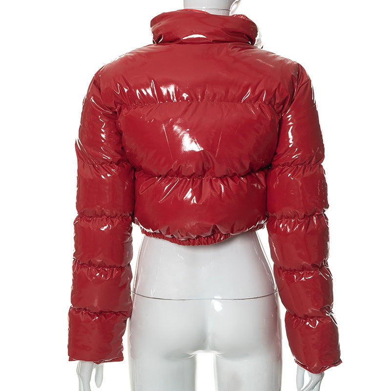 Winter Turndown Collar Camo Print Zip Reversible Women's Cotton Top 27