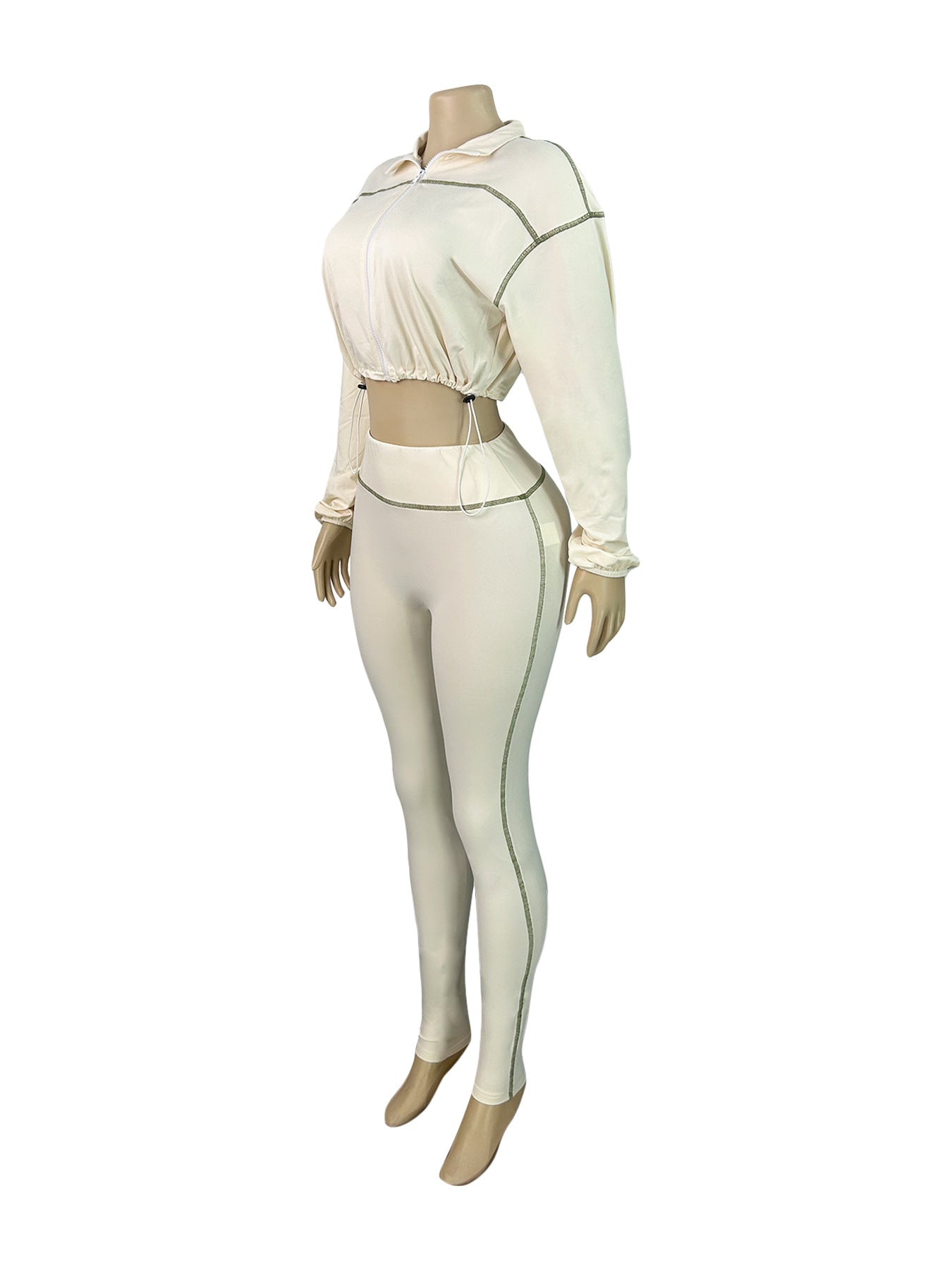 Women's Sexy Elastic Waist Long Sleeve Crop Top Slim Tight Pants Two-Piece Set 8