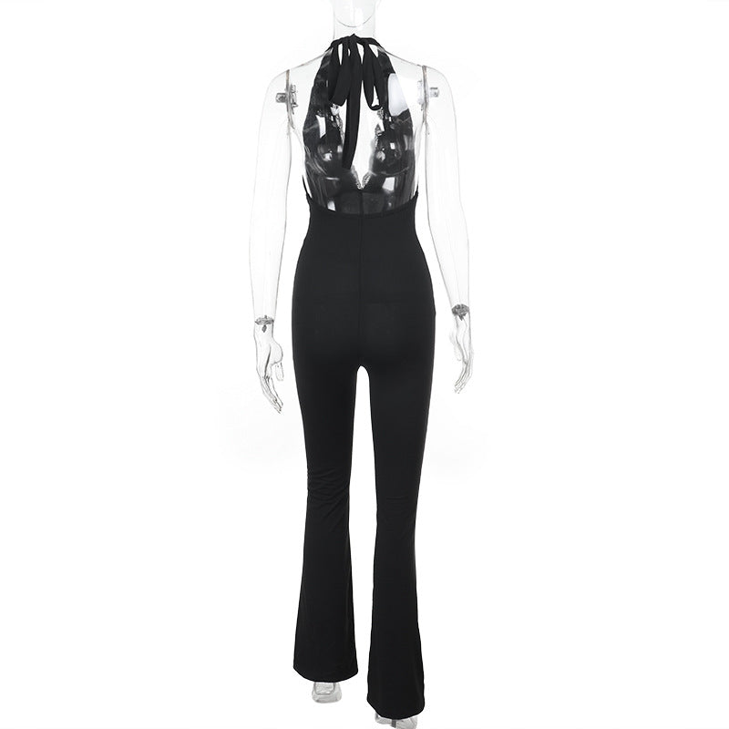 Women V Neck Hollow Sexy Halter Neck Summer Backless Jumpsuit 8