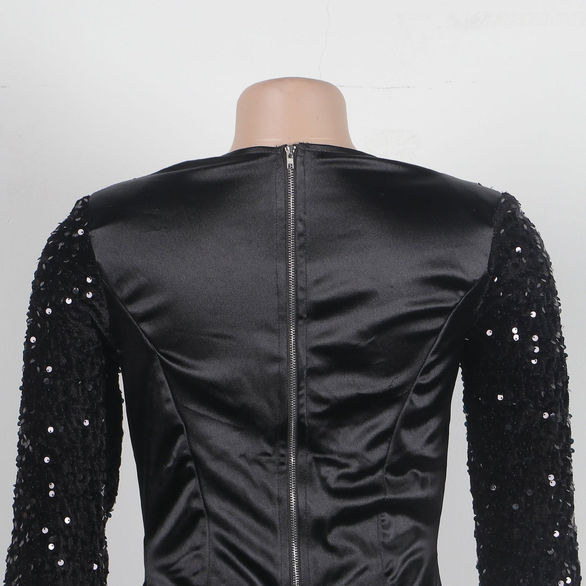 Sexy Square Collar Tight Fitting Stretch Sequin Slit Bodycon Dress 26