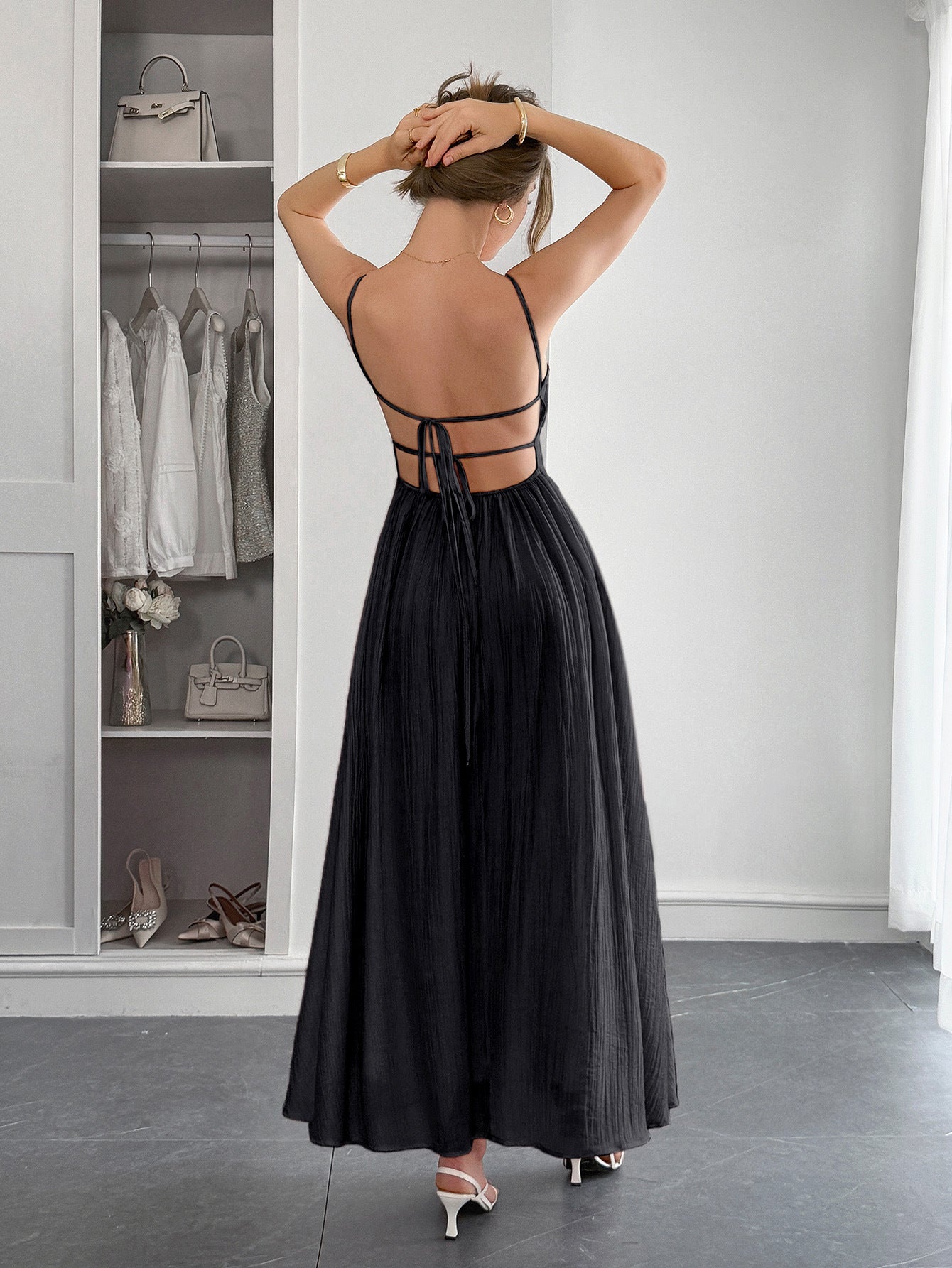 Spring-Summer Elegant Solid Color Strap Dress for Women 14