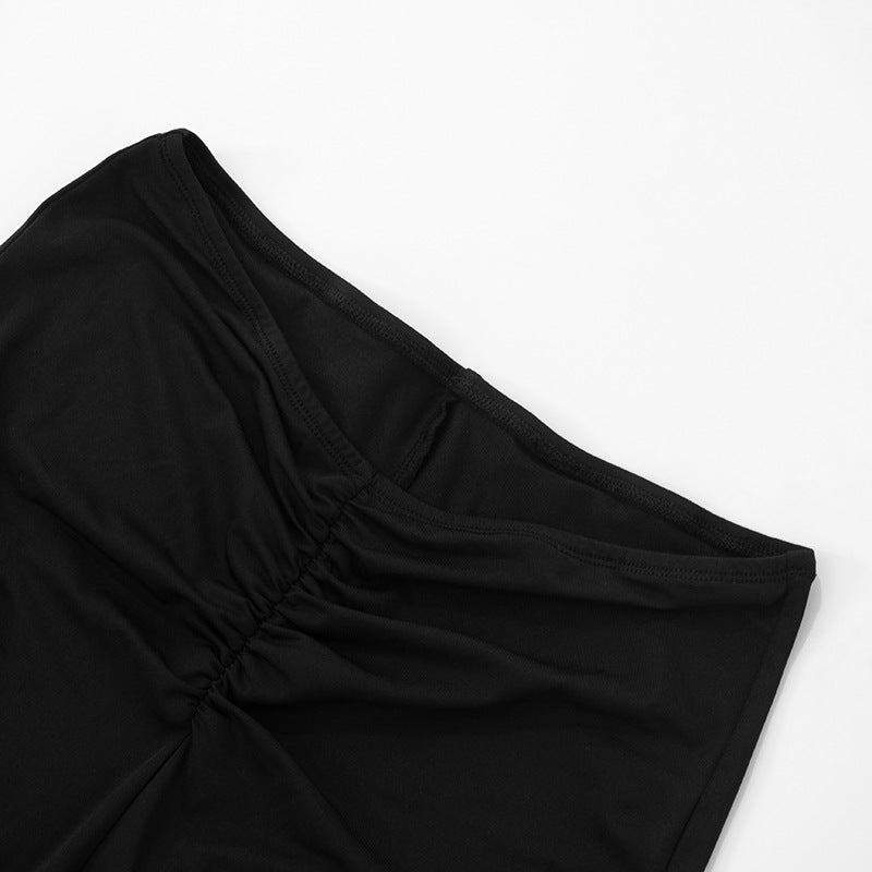 Women's Spring and Summer Ruffled V Waist Solid Color Elastic 7-point Casual Pants 43