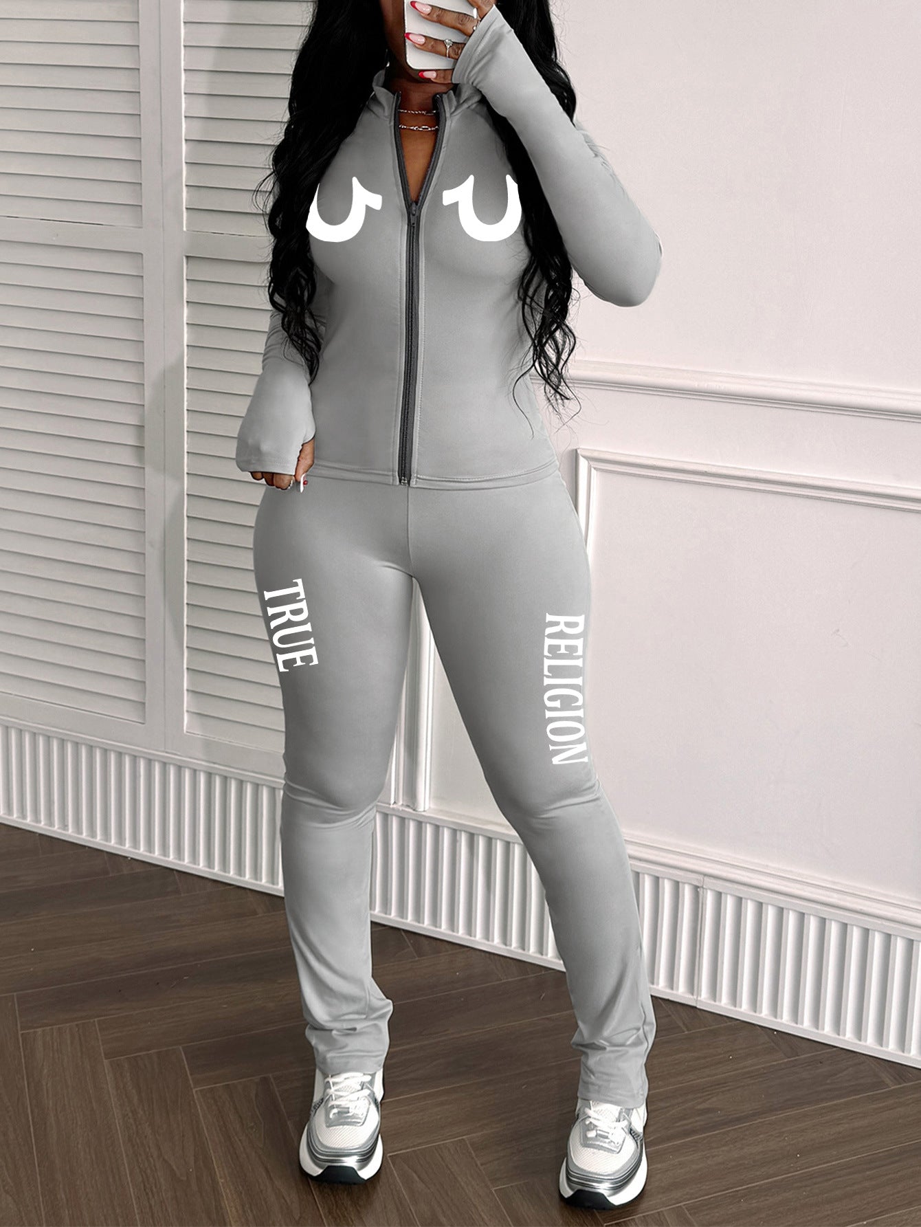 Autumn Printed Slim Sports Two Piece Pants Set 4