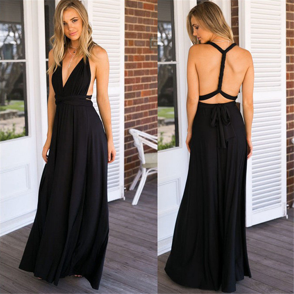 Women Sexy Cross Backless Bandage Long Dress 57