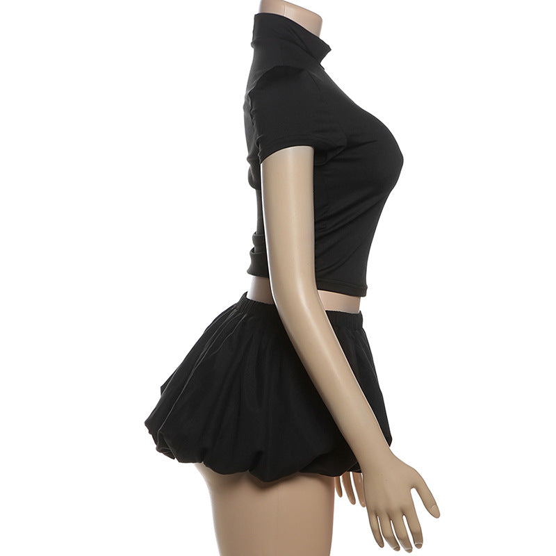Women Summer Street Trend Round Neck Crop T-Shirt and Skirt Two-Piece Set 11