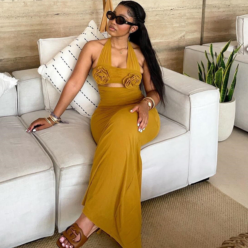 Women Fall Halter Neck Floral Dress 6