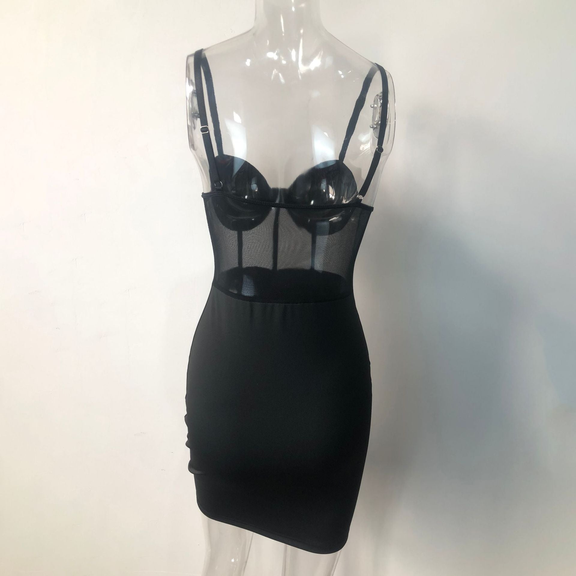 Sexy Patchwork Straps See-Through Underwire Herringbone Bodycon Dress 28