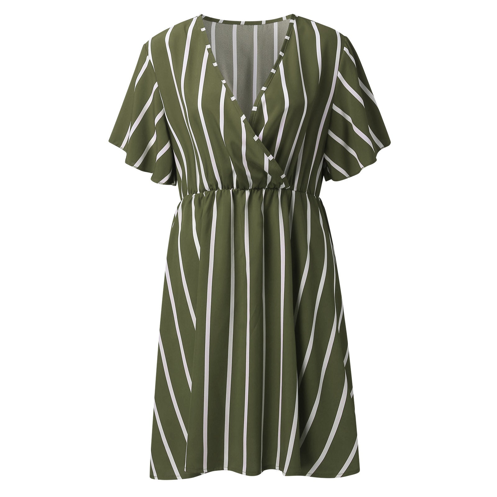 Plus Size Women Striped V-Neck Short Sleeve Loose Bohemian Dress 19