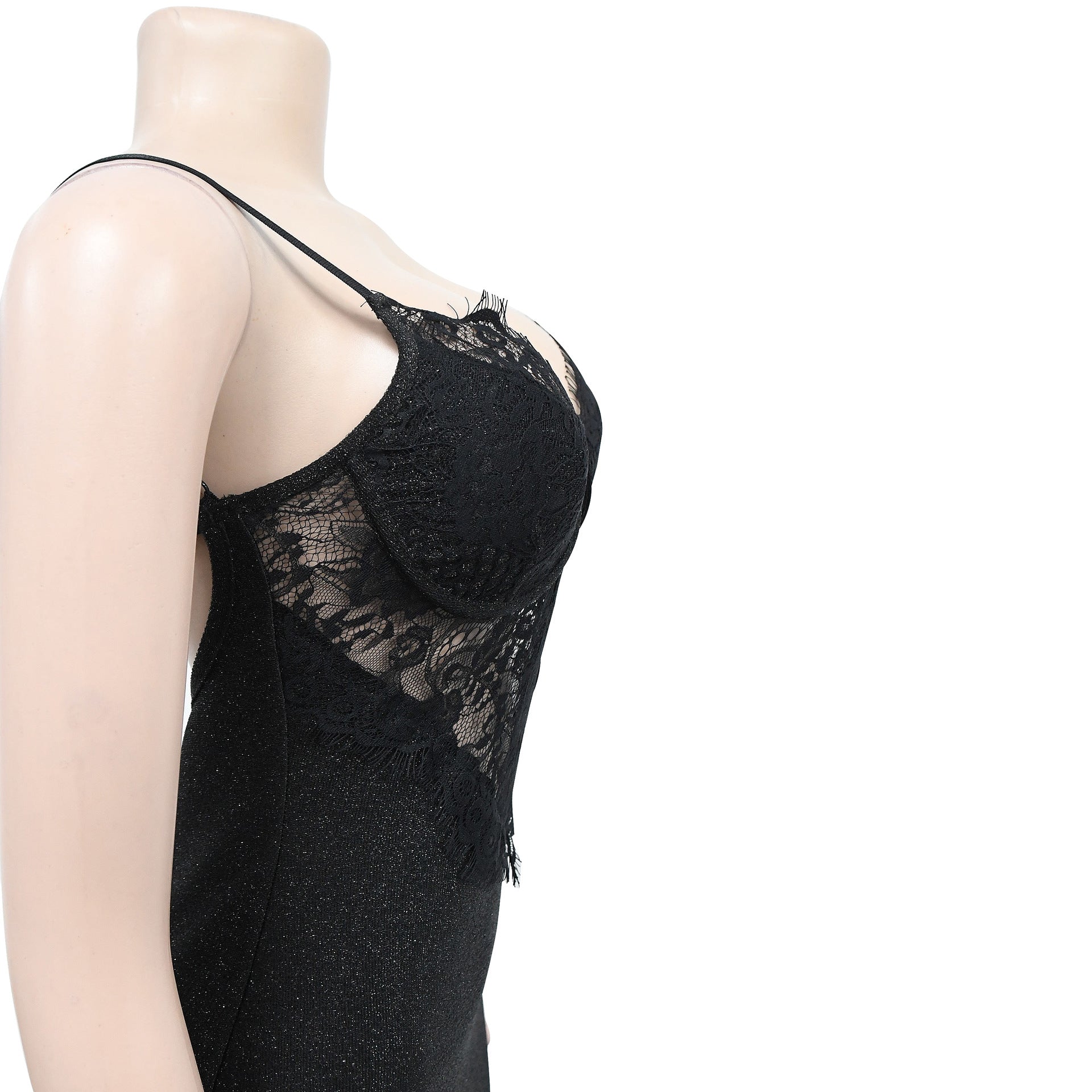 Fashion Ladies Solid Color Sleeveless Skirt Floral Mesh Strap Dress 17