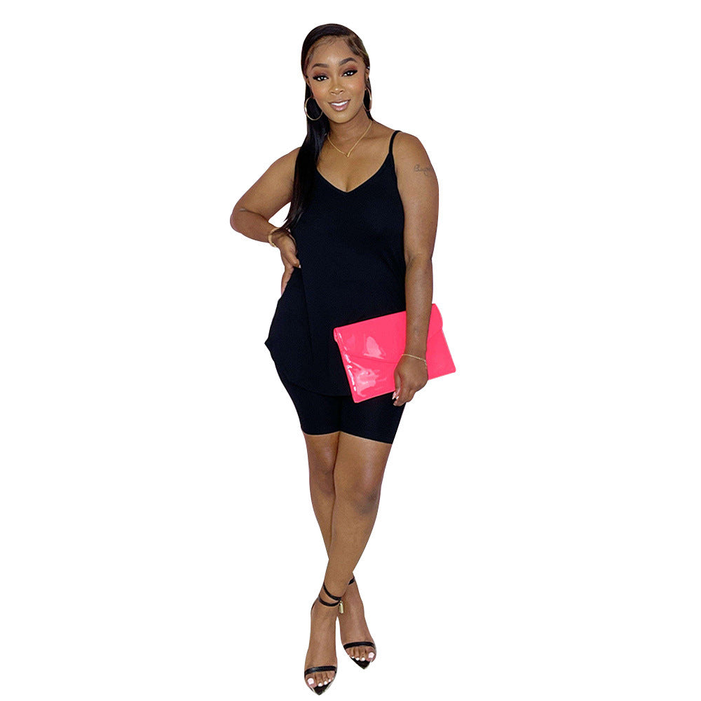 Women Summer Sexy Sleeveless Straps Top + Shorts Two-piece Set 5
