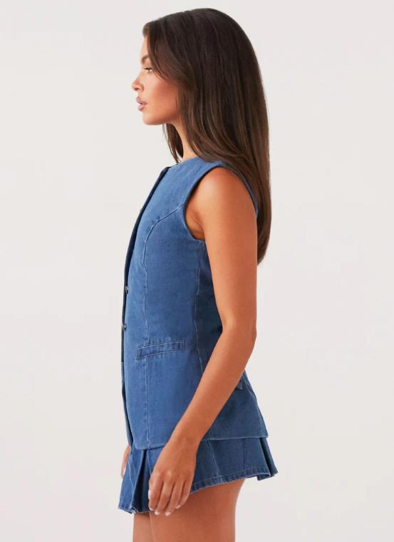 Summer Fashion Casual Sleeveless Denim Vest High Waist Short Skirt Women's Two Piece Set 10