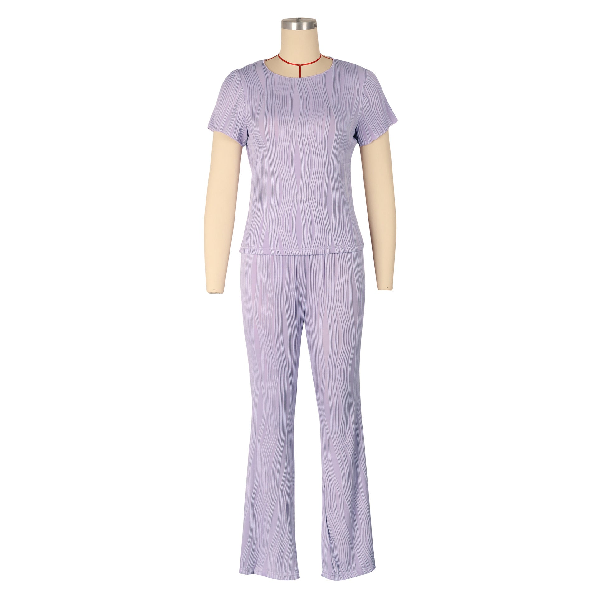 Women Casual Ribbed Summer Short Sleeve Top and Pants Two-Piece Set 31