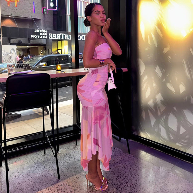 Women's Sweet See-Through Mesh Patchwork Off-Shoulder Slim Fit Dress 5