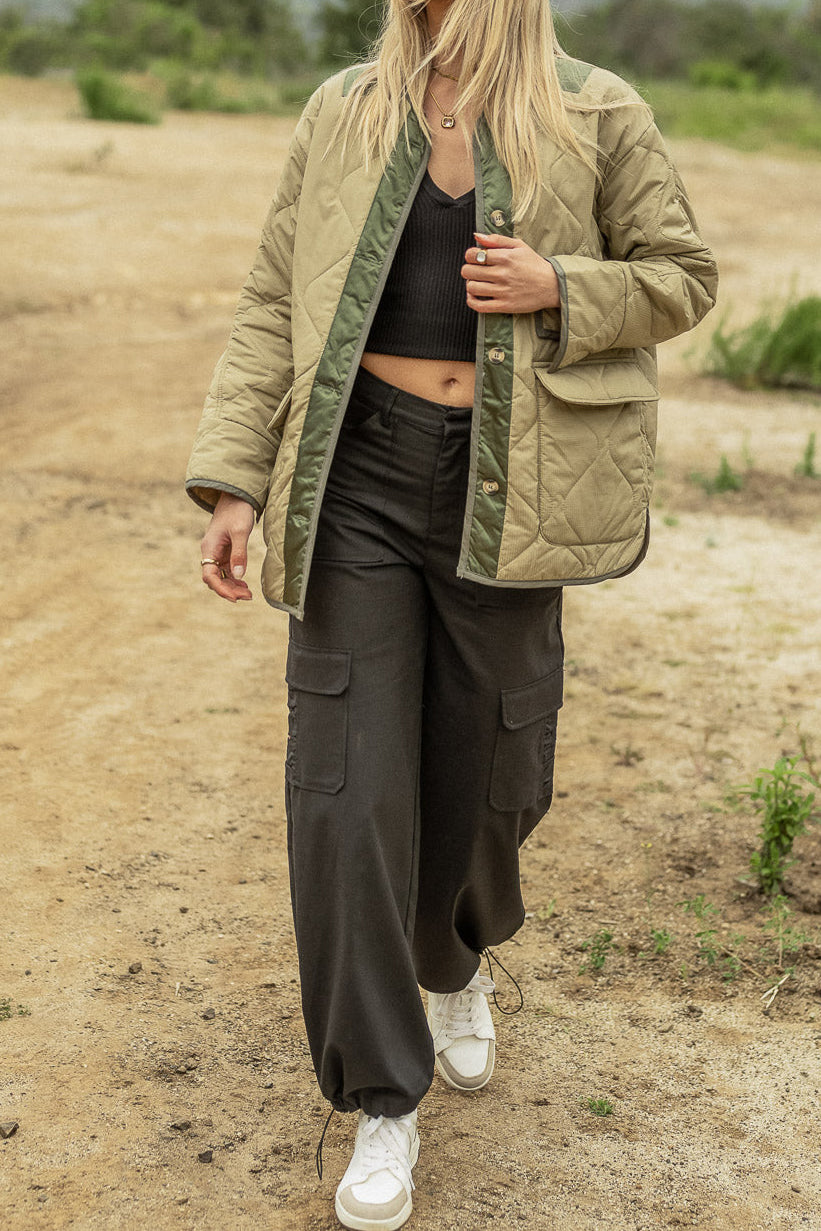 Women Autumn and Winter Pine Color Block Padded Jacket 11