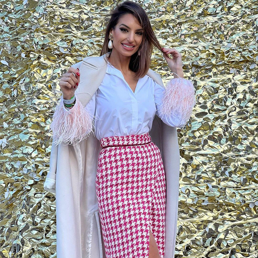 Autumn Fashion Slim Fur Trim Long Sleeve Women'S White Shirt Top 5