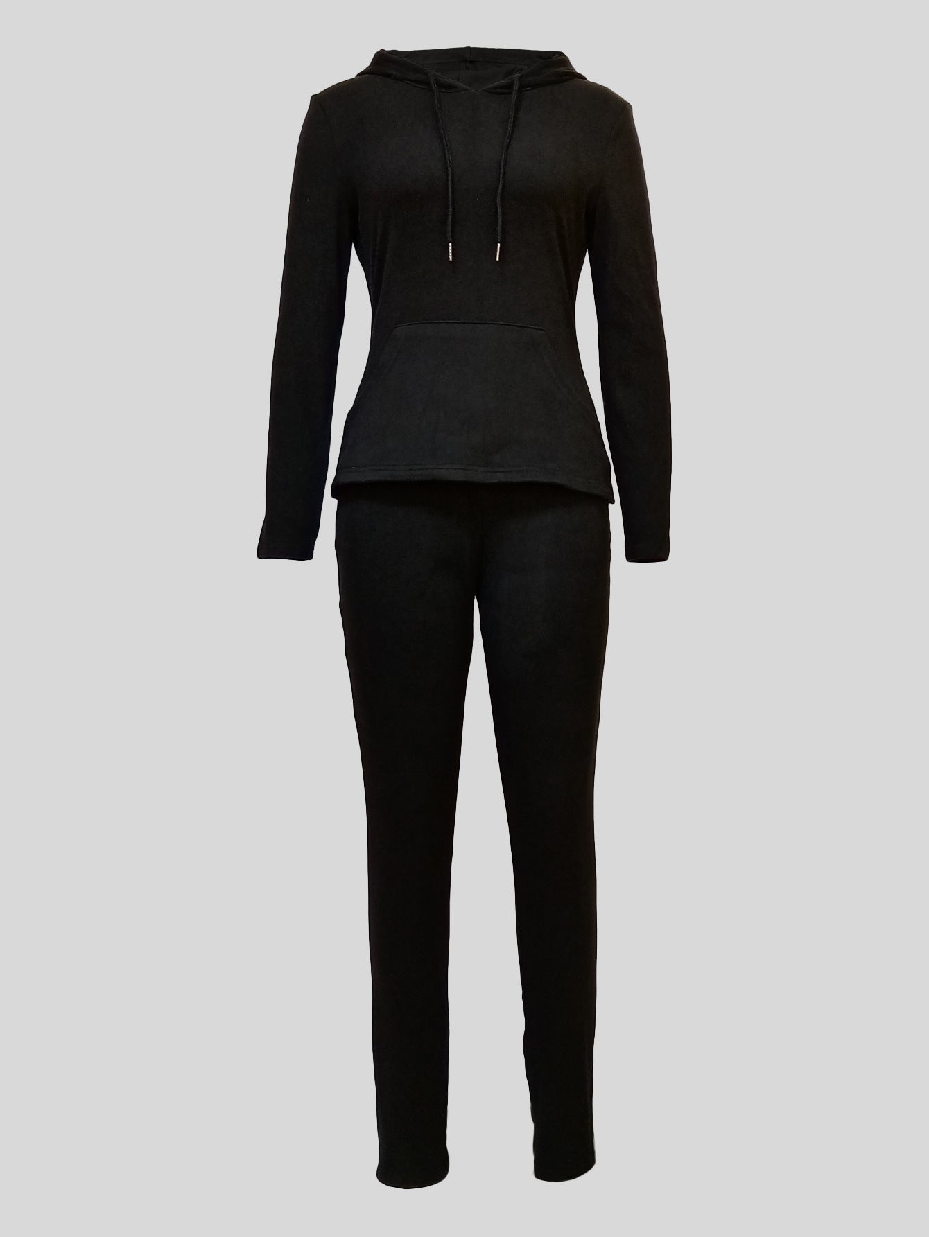 Women Casual Sports Long Sleeve Hooded Top and Pants Solid Two-Piece Set 8