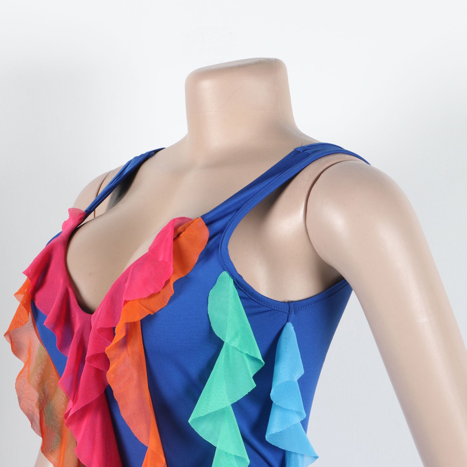 Women Contrasting Ruffles Line Irregular Mini Dress 31