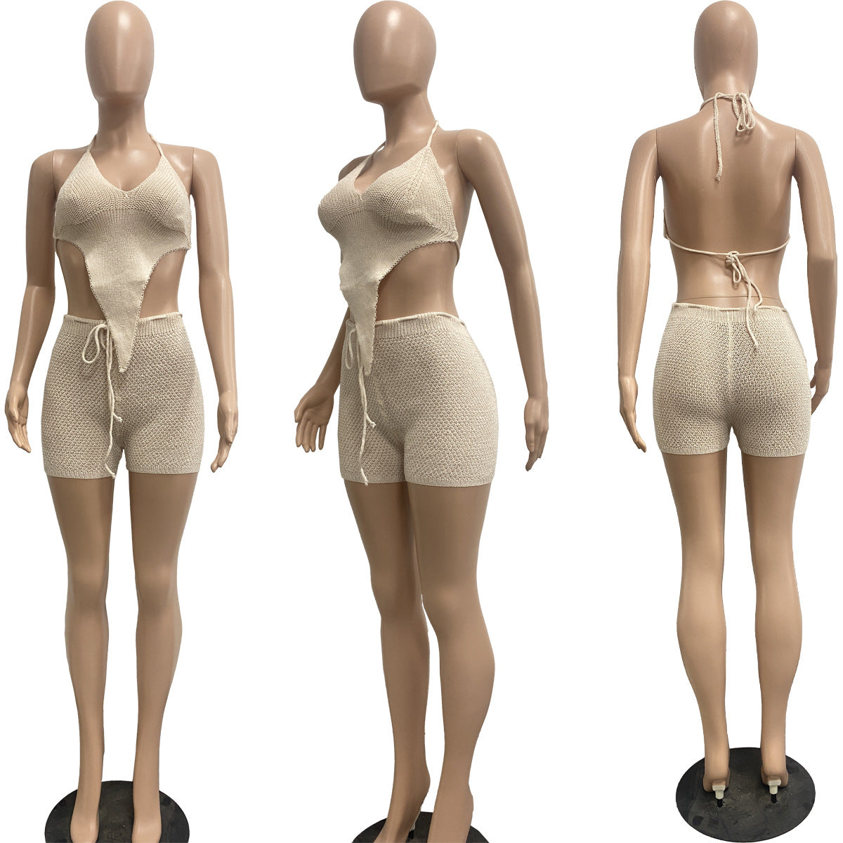 Fashion sexy sleeveless knitting two piece shorts set 15