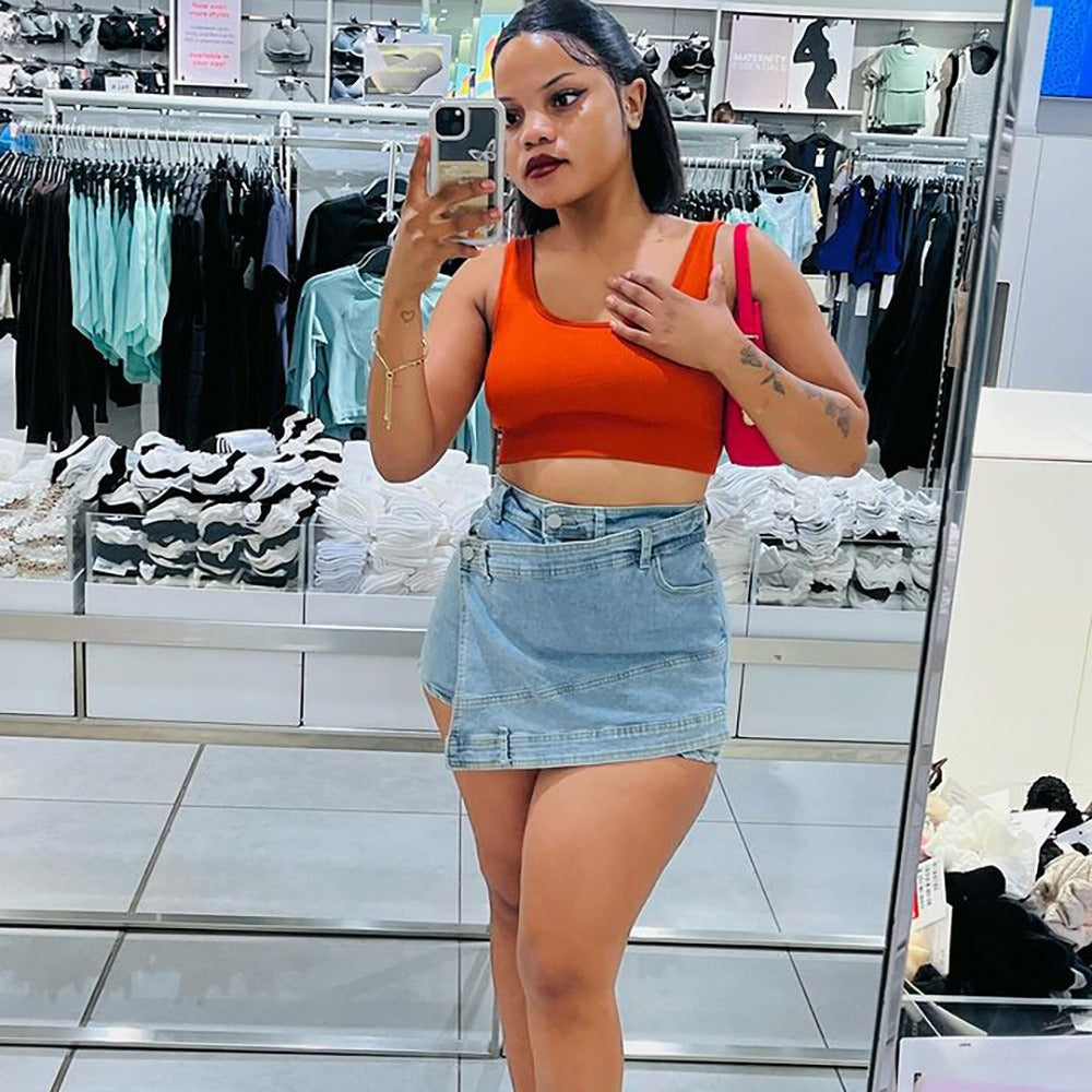 Plus Size Women Irregular Denim Pants 4