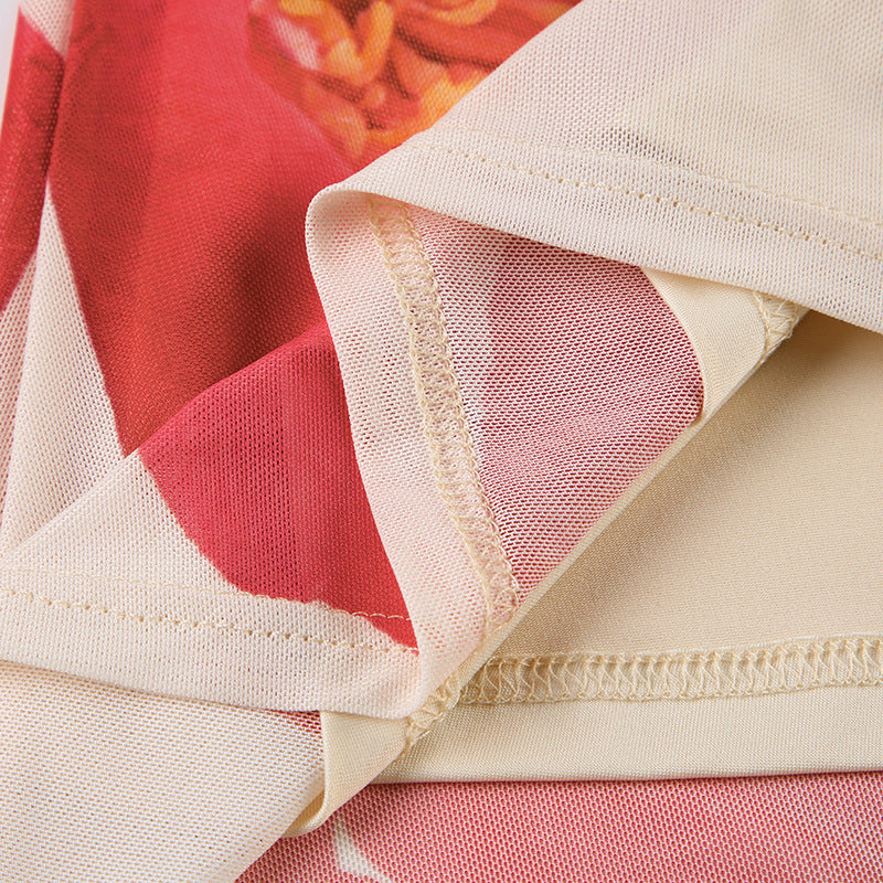 Women's sexy and elegant Holidays style printed contrasting color Halter Neck long dress 12