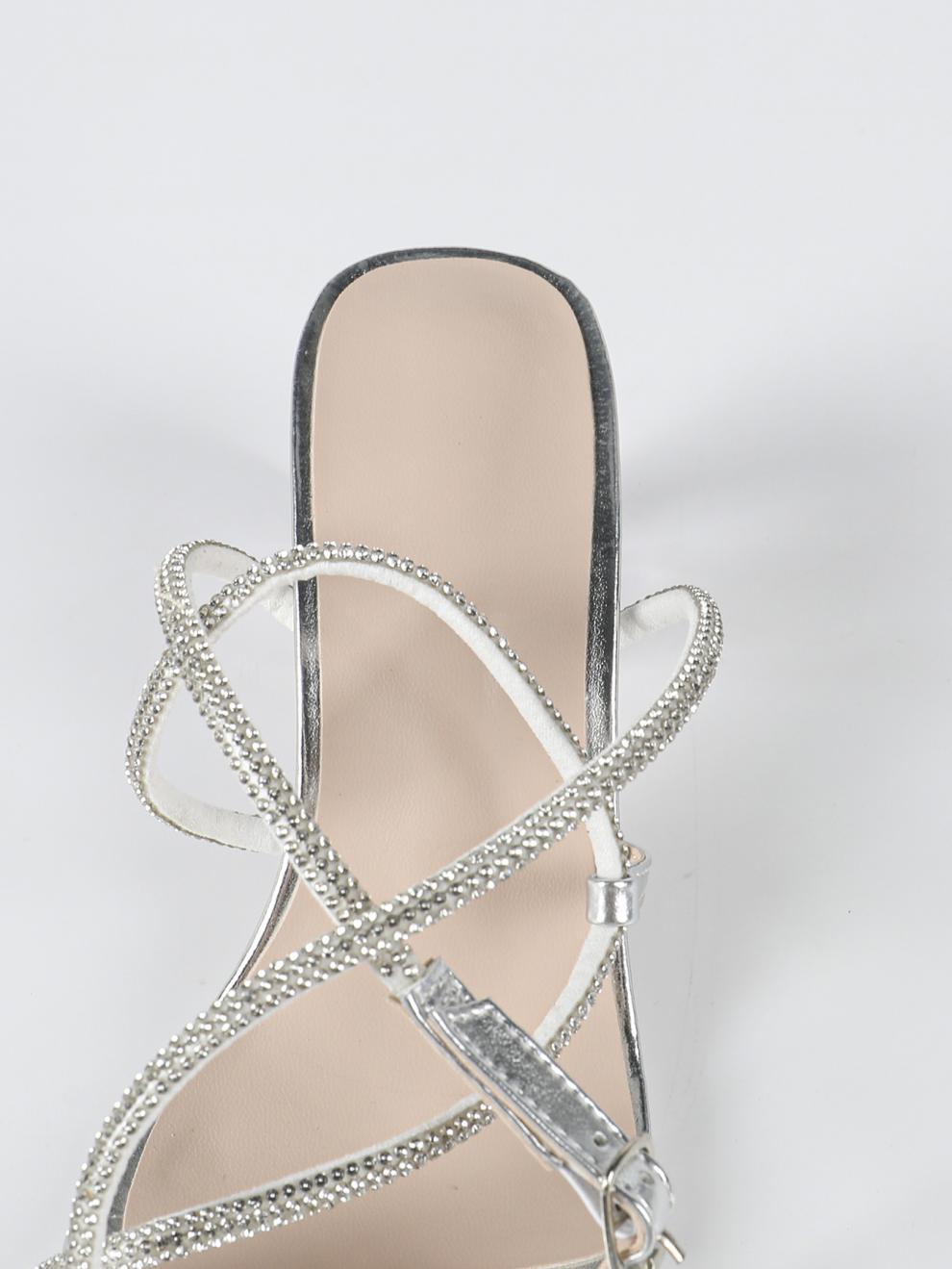 Women Clear Crystal Block-Heeled Sandals with French Rhinestone Strap Square Toe Open-Toe Heels 8