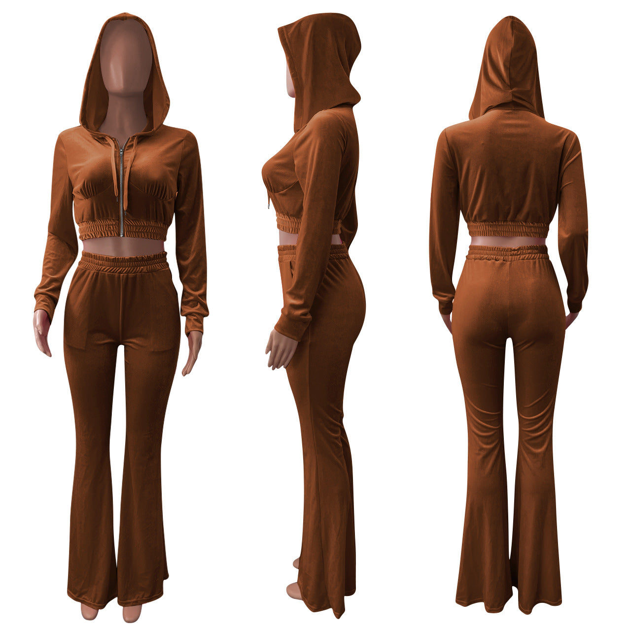 Women's Velvet Hooded Top Wide-Leg Pants Sports Casual Two Piece Set 12