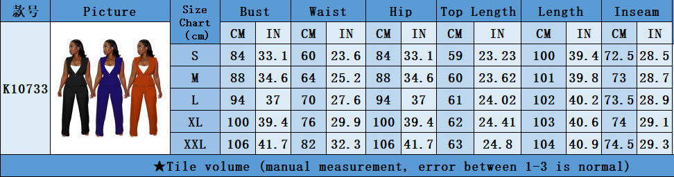 Fashion Women's Solid Color Turndown Collar Sleeveless Casual Two Piece Suit 9