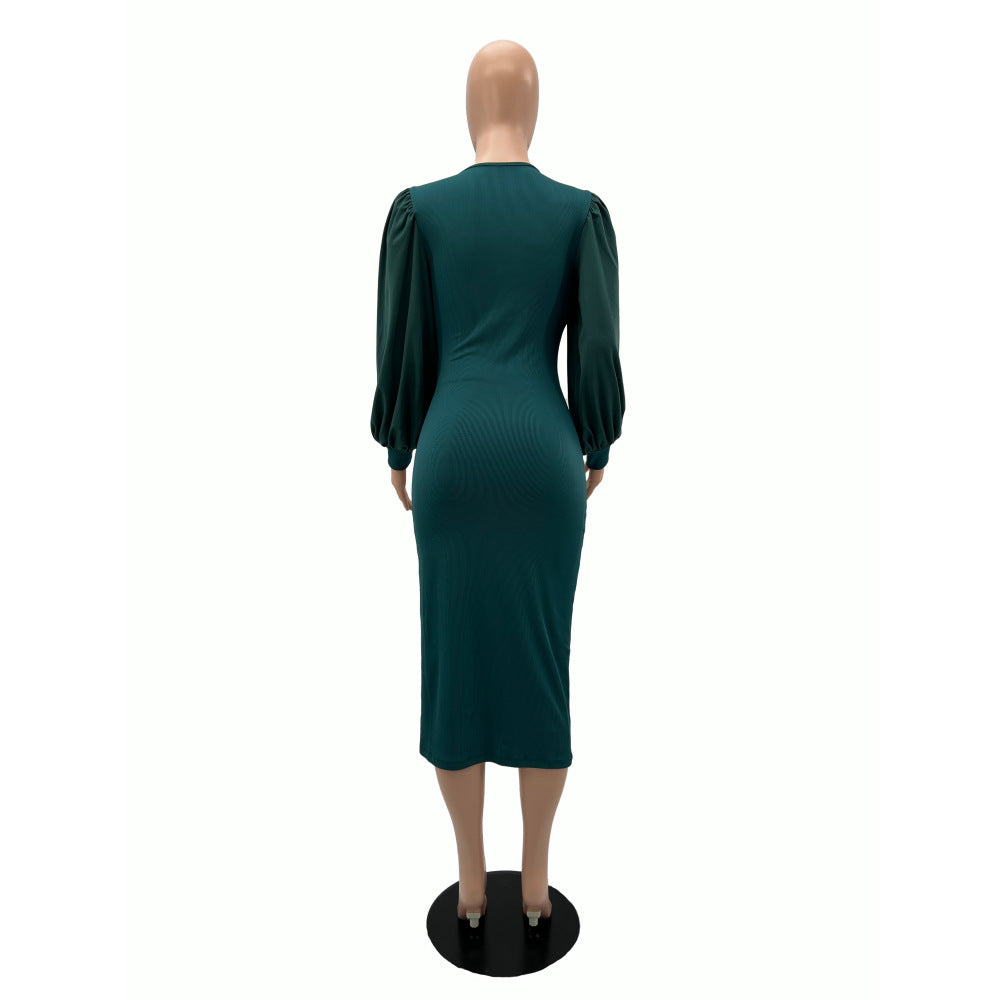 Women Solid Puff Sleeve Dress 10