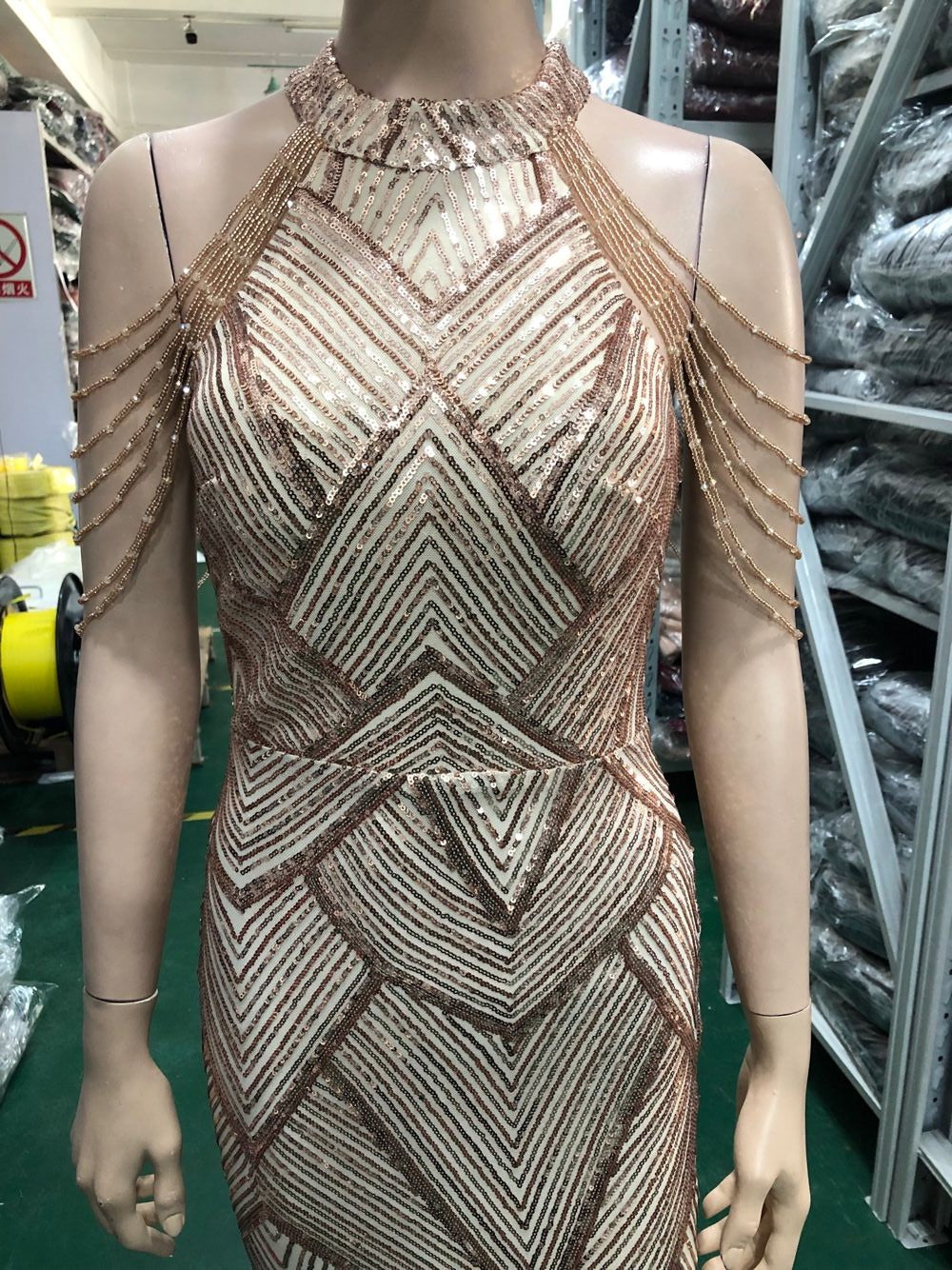 Deep V-Neck Sequined Fishtail Dress Sexy Evening Party Gown 36