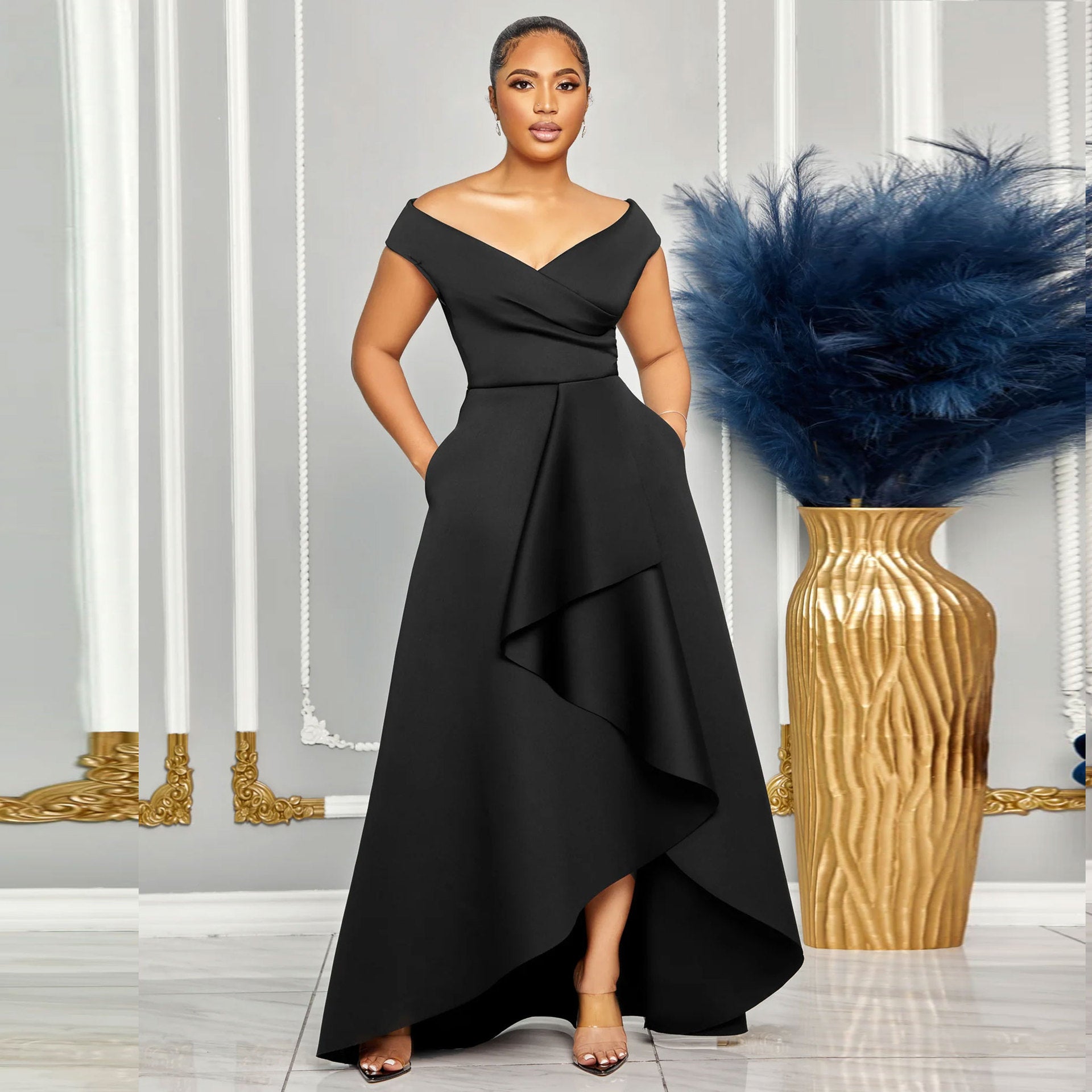 Women Sexy Solid Off Shoulder Sleeveless Dress