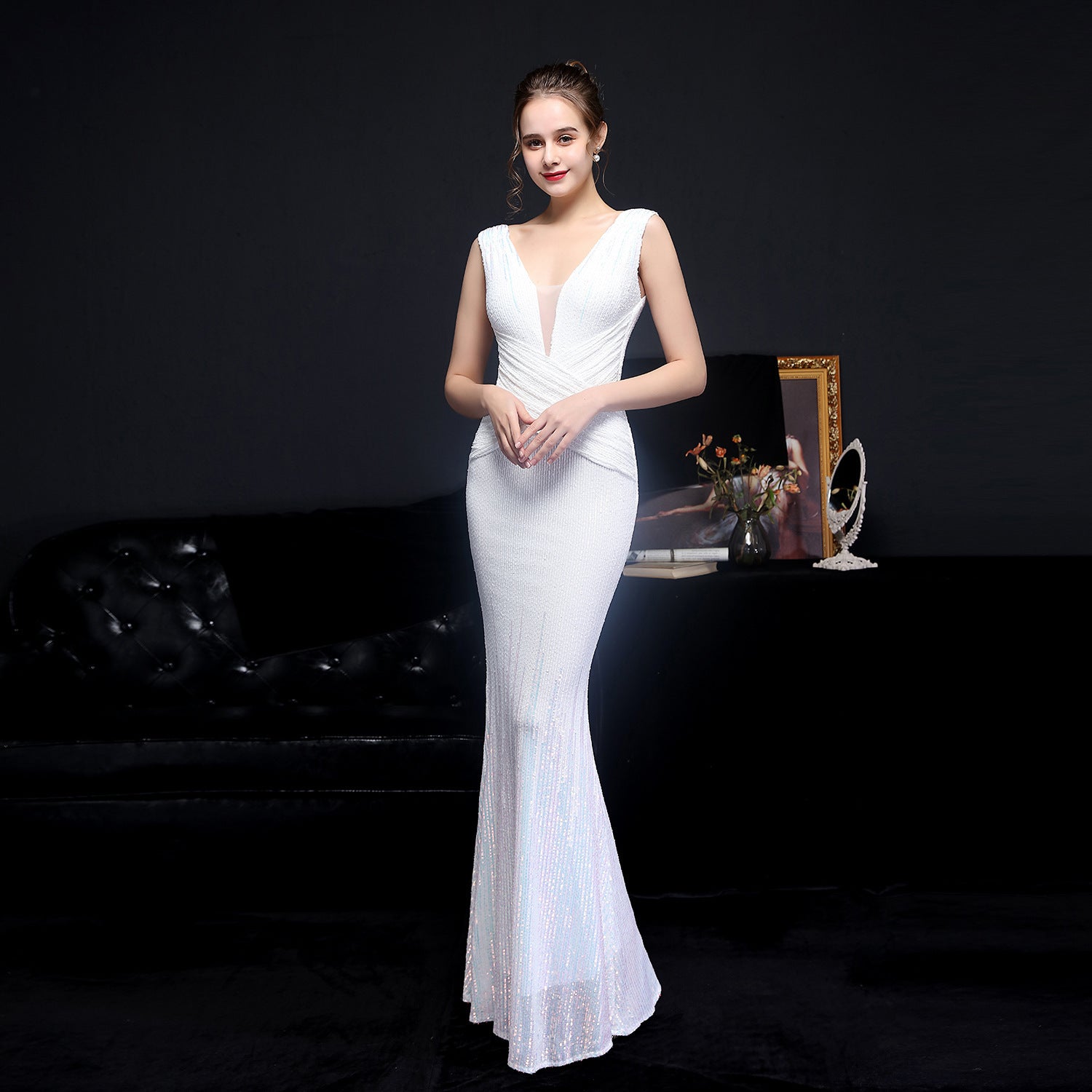 Summer Formal Sleeveless v-Neck Elegant Evening Dress
