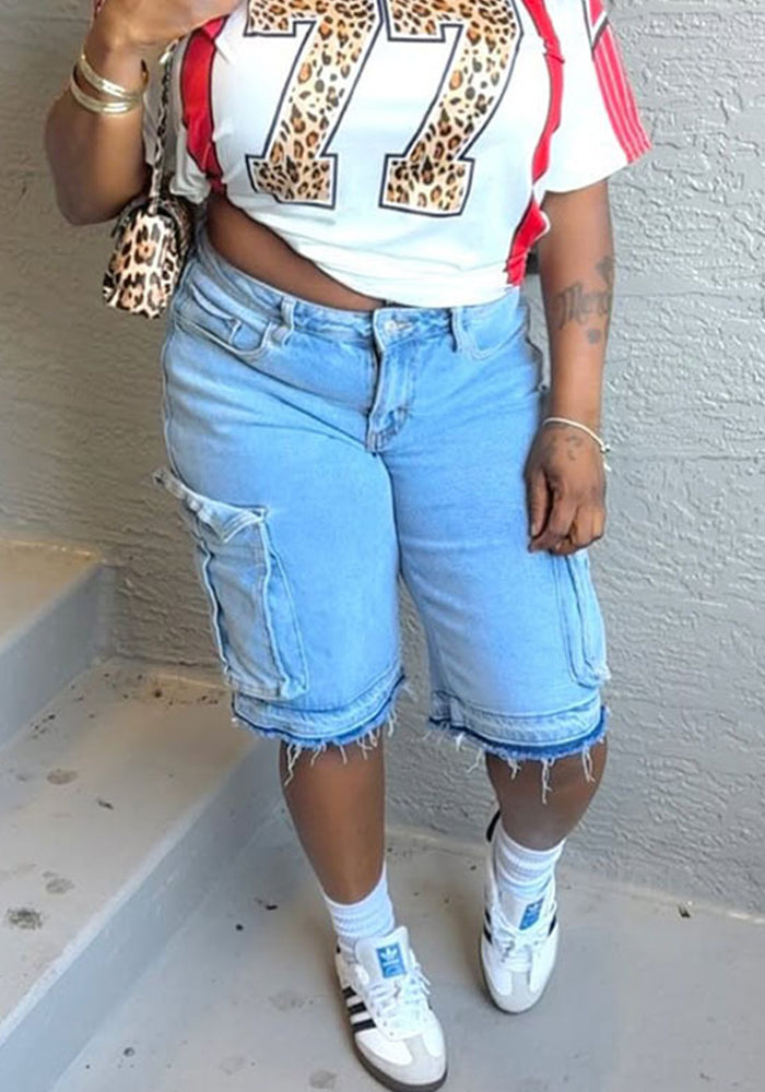 Women's Summer Washed Distressed Cargo Pocket Denim Pants