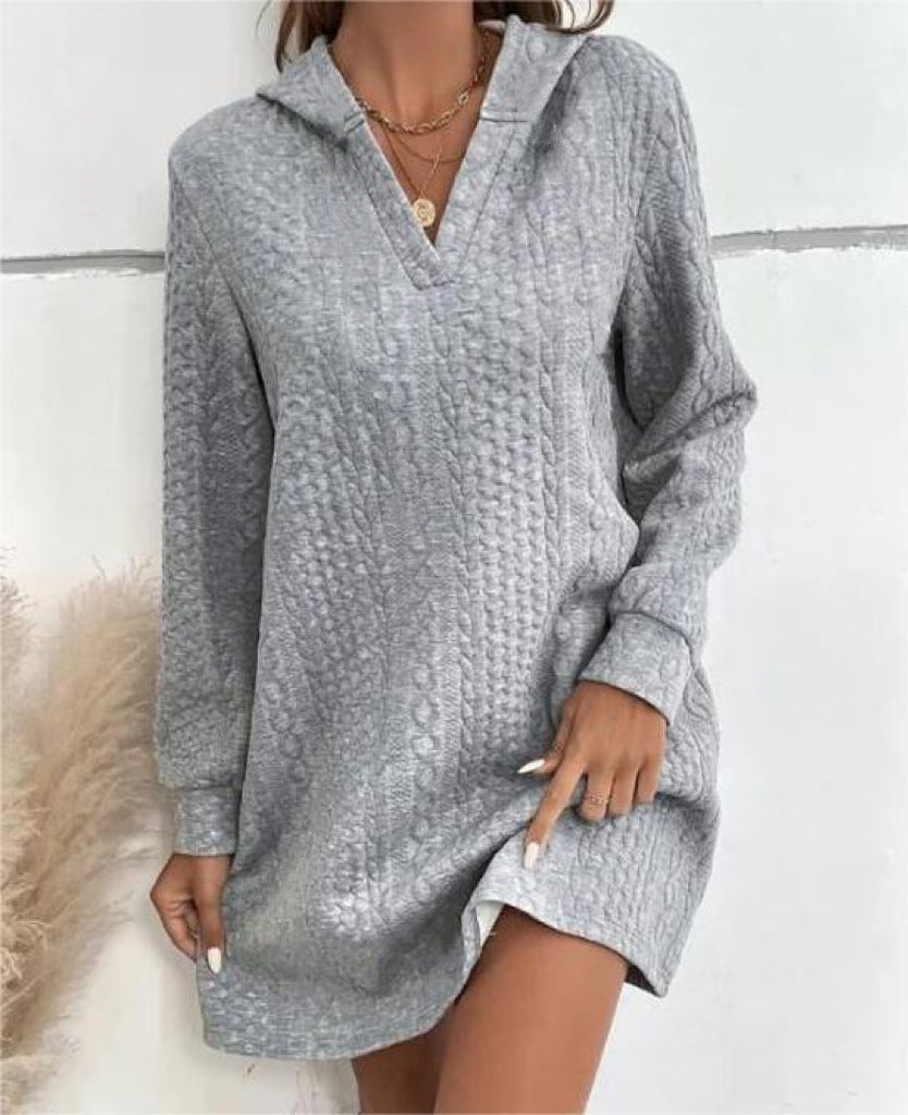 Women knitting jacquard long sleeve hooded Dress 10